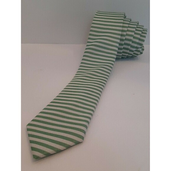 Nordstrom Green/White Striped Neck Tie - 100 % Silk - Picture 3 of 6